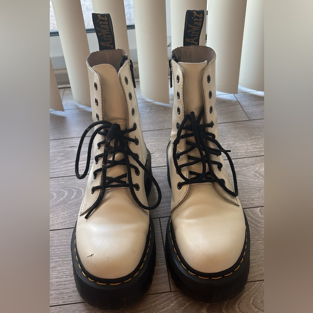 Doc Martens white leather platform boot